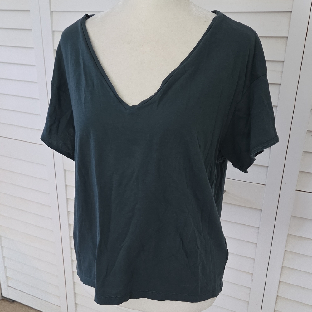 Madewell Deep Teal V-Neck Short Sleeve Top